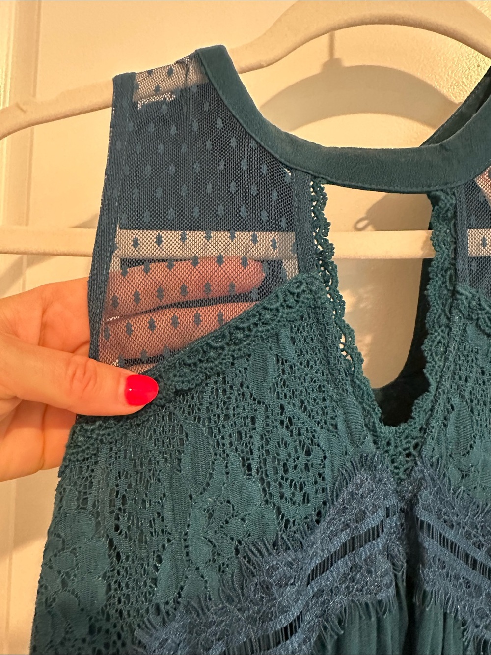 Teal Lace Sleeveless Dress - Picture 3 of 7
